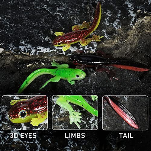 Dr.Fish 6 Pack Soft Plastic Frog Baits, 3.2 Inches Tadpole Swimbaits Frog Lures Bass Crappie Lures Creature Lizard Bait Shad Drop Shot Panfish Bluegill - color: Watermelon
