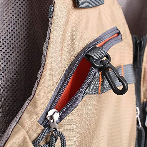 Waxaya Lightweight Fly Fishing Vest with Multi Pockets Adjustable Size Mesh Fishing Backpack for Men and Women - color: Khaki