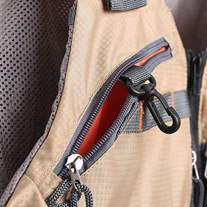 Waxaya Lightweight Fly Fishing Vest with Multi Pockets Adjustable Size Mesh Fishing Backpack for Men and Women - color: Khaki