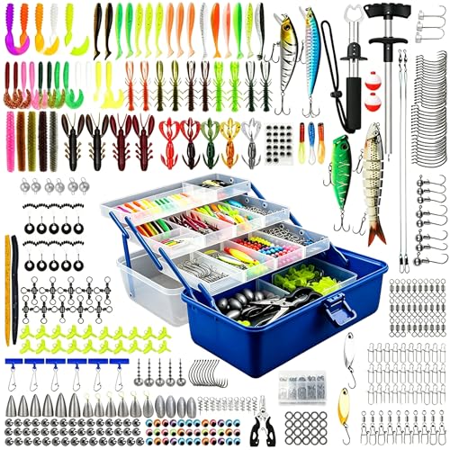 4 Layers Fishing Tackle Box with 547Pcs Fishing Lures Kit | Small Tool Set Included, Gripper, Hook Remover, Accessories, Perfect for Beginners