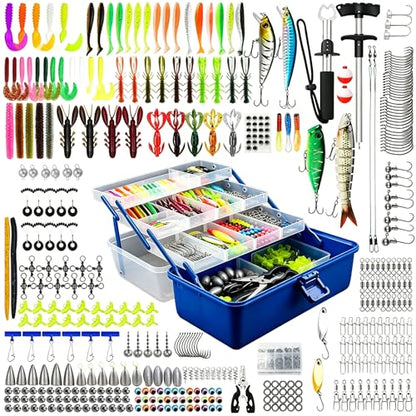 4 Layers Fishing Tackle Box with 547Pcs Fishing Lures Kit | Small Tool Set Included, Gripper, Hook Remover, Accessories, Perfect for Beginners