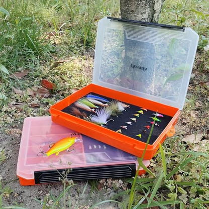 Aventik Fishing Tackle Box Slit Foam Case Jig Box Head Hooks Spinners Spoons Storage Tackle Tray (Orange-3501lure box) - style: Orange-3501lure box(2)