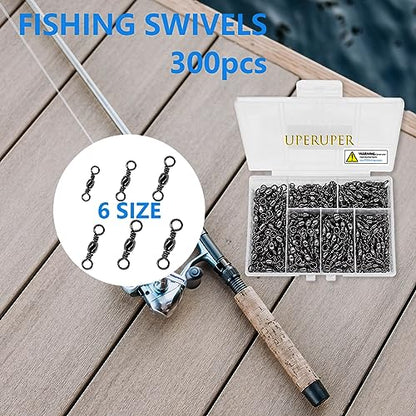 Fishing Barrel Swivels Kit, 300pcs Stainless Steel Rolling Bearing Snap Connector for Saltwater Freshwater Fishing#2#3#4#5#6#7 - style: B Style: 6 Sizes - 300pcs