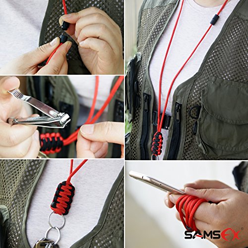 SAMSFX Fly Fishing Knot Tying Tool with Break Away Badge Holder for Fly Fishing Tippet Spool Holding Neck Lanyard - color: Breakaway Lanyard & Black&red Knot Tool