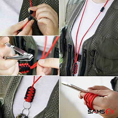 SAMSFX Fly Fishing Knot Tying Tool with Break Away Badge Holder for Fly Fishing Tippet Spool Holding Neck Lanyard - color: Breakaway Lanyard & Black&red Knot Tool