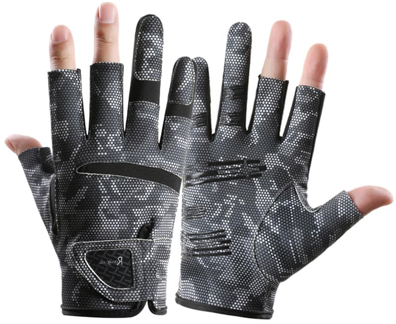 INOGIH Half-Finger UPF50+ Fishing Gloves - Outdoor Sun Gloves - size: Large