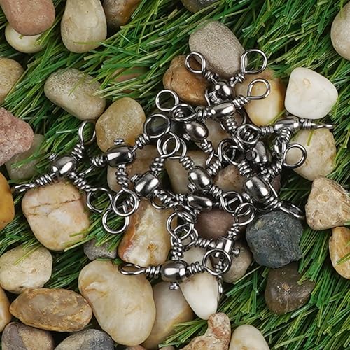 OROOTL 3 Way Swivel Fishing Tackle, 30 Pack Crossline Barrel Swivels Stainless Steel T-Turn Three Way Fishing Swivels Black Nickel Triple Swivel for Catfish Rig Saltwater Freshwater - size: 4#-30PCS