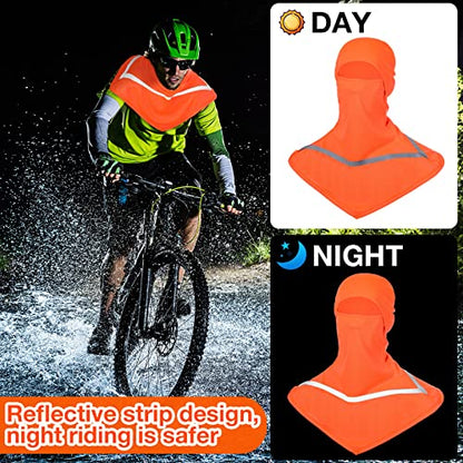 Seematn 4 Pcs Summer Balaclava Men Women Sun Face Mask for UV Protection Neck Covers with Reflective Strip Construction Work - color: Neon Yellow, Neon Orange