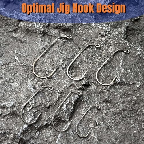 200Pcs 60 Degrees Round Bent Jig Hooks for Molds | Fly Tying Freshwater, For Bass Trout Crappie, 10 Sizes Assorted, 6# 4# 2# 1# 1/0 2/0 3/0 4/0 5/0 6/0