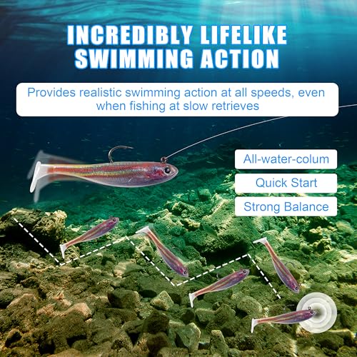 Soft Fishing Lures Swimbait Jig Heads Paddle Tail Swim Bait Pre-Rigged Swimbaits with Weighted Hooks Crankbait Swim Shad Lures for Bass Trout Walleye Fishing - size: 2.76in/7cm 0.32oz/9g
