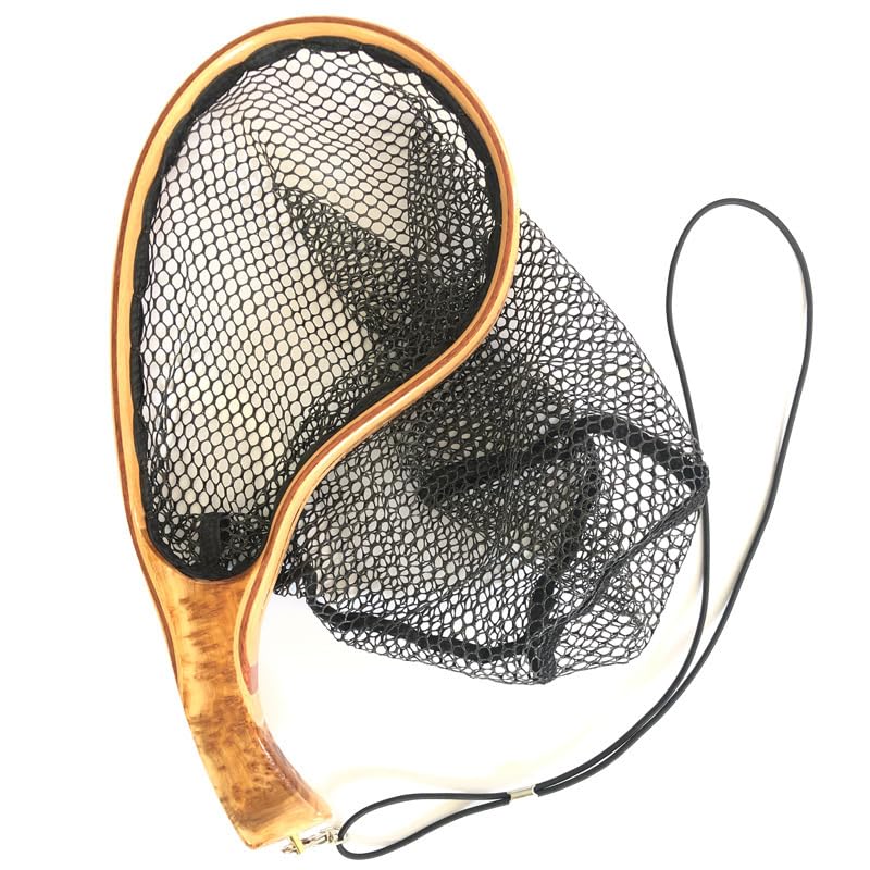 1pc Fishing Landing Net Wooden Handle Fly Fishing Catch and Release Net for Trout Bass Pike