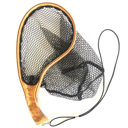 1pc Fishing Landing Net Wooden Handle Fly Fishing Catch and Release Net for Trout Bass Pike