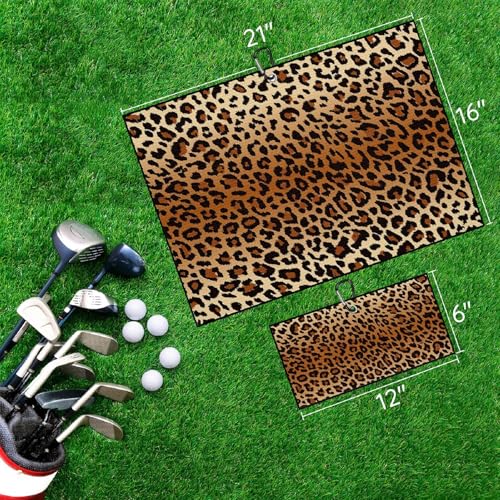 Leopard Pattern Golf Towel for Golf Bags Carts Cheetah Prints Golf Towels with Clip Brown Black Leopards Waffle Towels Cleaning Cloth 2 Packs for Men Golfer Accessories, Birthday Present - color: Black Brown