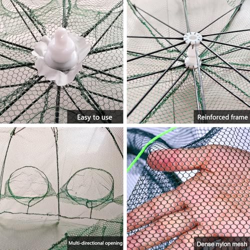 Collapsible Crawfish Trap 2Pcs, Foldable Lobster Crab Trap with Rope, 36.5" Portable Fishing Bait Trap Crawfish Trap Minnow Trap, 6/10 Holes Large Space Umbrella Fishing Net