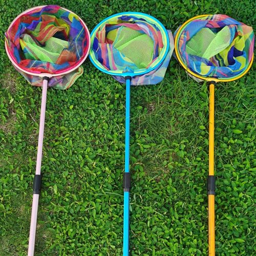 Kids Fishing Net, 3 Pack Telescopic Landing Net with Aluminum Pole Handle, Beach Nets Toys for Kids, Butterfly Net Bug Net, Fish Net Crab Nets Fishing Gear for Kids Youth, Outdoor Playing
