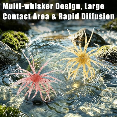 JSCARLIFE Sea Urchin Soft Fishing Lures 4Pcs, 2.75” Floating TPE Swimbait with Flash Sequins, Multi-Tentacle Bass Trout Lure for Freshwater Saltwater - color: Red