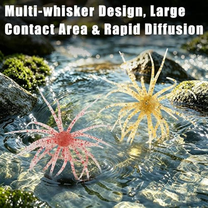 JSCARLIFE Sea Urchin Soft Fishing Lures 4Pcs, 2.75” Floating TPE Swimbait with Flash Sequins, Multi-Tentacle Bass Trout Lure for Freshwater Saltwater - color: Red