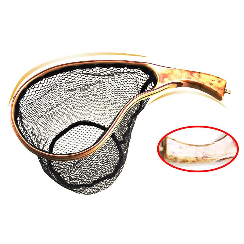 1pc Fishing Landing Net Wooden Handle Fly Fishing Catch and Release Net for Trout Bass Pike
