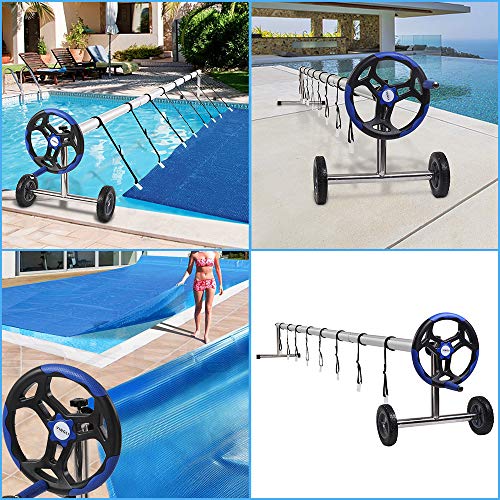 VINGLI Pool Cover Reel Set Solar Pool Cover Reel for Inground Swimming Pool, Aluminum Solar Swimming Inground Cover Blanket Reel (18 FT& Blue) - size: 18 FT&Blue