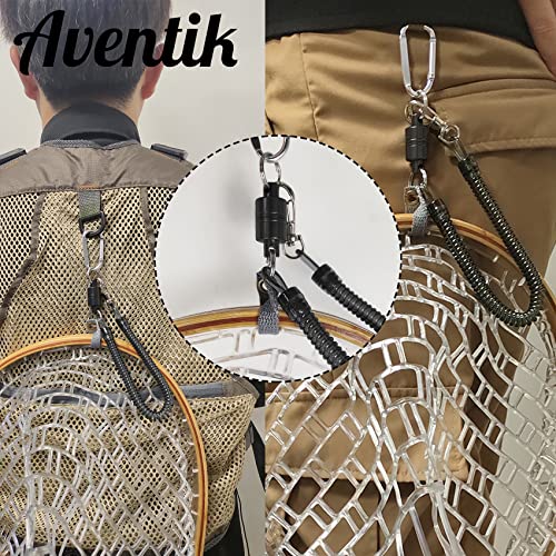 Aventik Magnetic Net Release Ultra-Strong Keychain Fly Fishing Net Retractor with Coiled Lanyard Carabiner Clip - color: Green