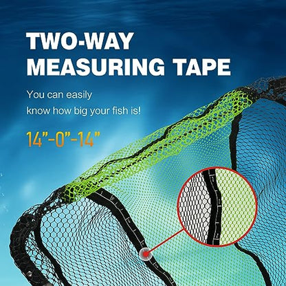 Black Paw Floating Fishing Net Foldable Telescopic Fish Landing Net with Built in Length Scale Rubber Coated for Kayak, Fly, Trout - color: A1:12" Hoop Size Green (Fixed Pole)