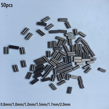 Double Crimps Sleeves, Copper, 50‑Pack (0.8‑2.0mm x 10mm) – Terminal Tackle Connectors for Nylon & Fluorocarbon Fishing Wire Leader Rig Making(1.2mm) - size: 1.2mm