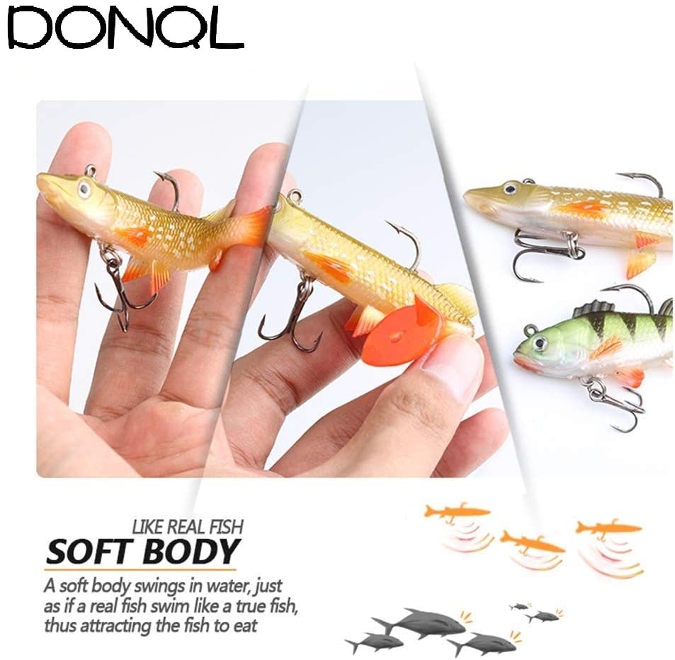 DONQL Soft Fishing Lures Kit, 10 Pcs Pre-Rigged Jig Heads, Paddle Tail Swimbaits for Bass, Trout, Walleye, Crappie, Sinking Swimbaits Tackle with Box, Shad Soft Bait Jigs for Freshwater Saltwater