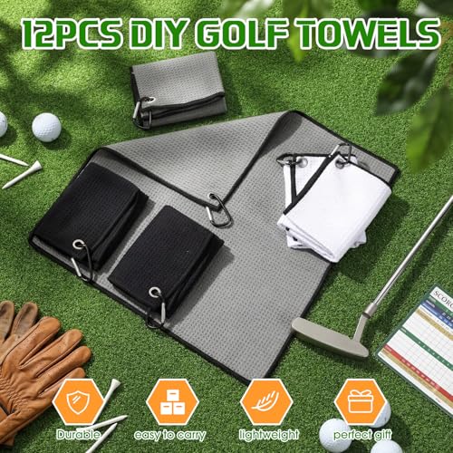 Batiyeer 12 Pcs Golf Towel Bulk for Golf Bags Microfiber Fabric Towel with Clip Waffle Pattern, Fitness, Camping, Hiking, Yoga - color: Black, Grey, White