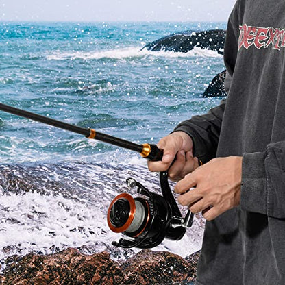 Dr.Fish Darkness Spinning Reel 8000/9000 Saltwater Surf Fishing Graphite Body, 9+1 Stainless Steel BBS, 35lb Carbon Fiber Drag, Spare Spool, Heavy Duty Big Game Fishing Surf Casting - style: 9000