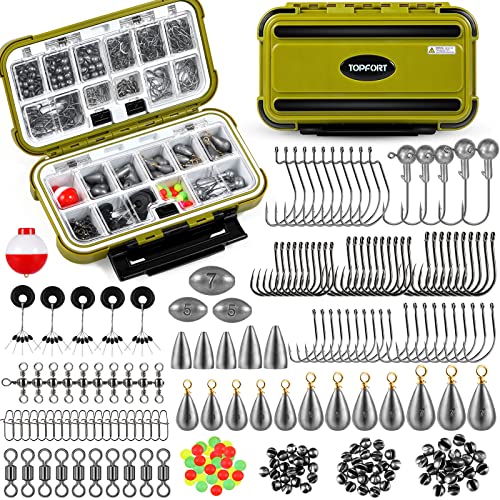 TOPFORT 187/343pcs Fishing Accessories Kit, Organized Fishing Tackle Box with Tackle Included, Fishing Hooks, Fishing Weights Sinkers, Fishing Gear and Equipment, Fishing Gift for Men - color: 251pcs Fishing Accessories kit