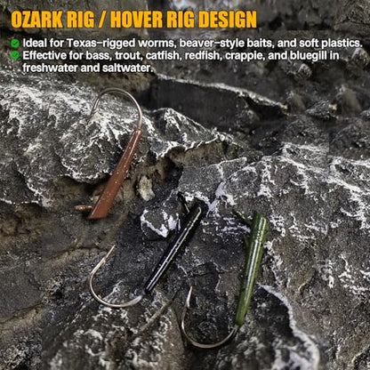 Eupheng 15PCS Ozark Rig Weedless Jig Heads, Hover-Style Texas Rig Alternative Hooks for Saltwater & Freshwater 1/8oz 3/16oz 1/4oz 3/8oz - size: 1/4oz(7g)-15PCS