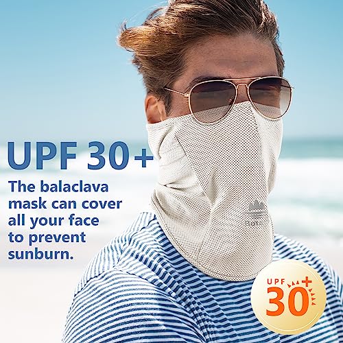 Balaclava Ski Mask, Sun UV Protection Breathable Full Head Face Mask for Men Women Skiing Cycling - color: Beige+grey