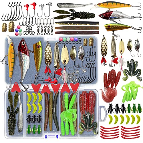Fishing Lures Kit Set, Baits Tackle Including Crankbaits, Topwater Lures, Spinnerbaits, Worms, Jigs, Hooks, Tackle Box and More Fishing Gear Lures for Bass Trout - color: 87Pcs Fishing Lures Kit