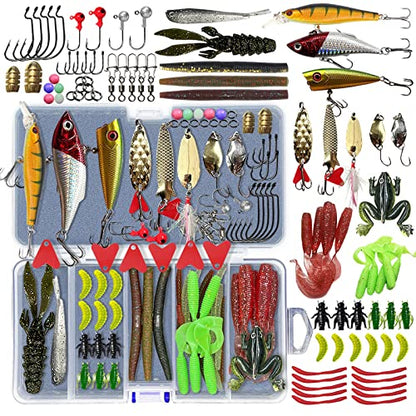 Fishing Lures Kit Set, Baits Tackle Including Crankbaits, Topwater Lures, Spinnerbaits, Worms, Jigs, Hooks, Tackle Box and More Fishing Gear Lures for Bass Trout - color: 87Pcs Fishing Lures Kit