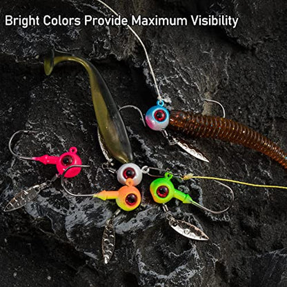 Dr.Fish 10 Pack Crappie Fishing Jigs Stand Up Round Jig Heads Painted Fishing Lure Spinner Blade Walleye Bass Trout Bluegill Freshwater Saltwater - color: Pink, size: 3/16oz-Hook #2