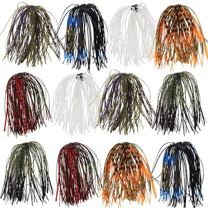 Spinnerbait Skirts Jig Skirts Bass Fishing Jigs Replacement Skirt Silicone 50 Strands Umbrella DIY Fishing Lures Rubber Skirt for Spinnerbaits Buzzbaits Squid Jig Baits Lures - style: 12pcs