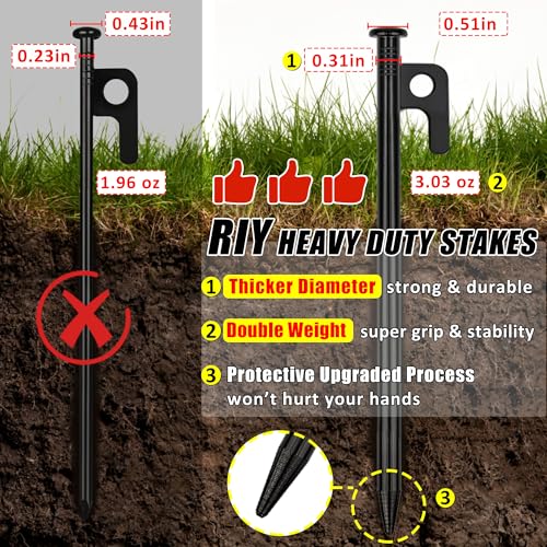 8 Pack Tent Stakes Heavy Duty Metal Tent Pegs for Camping Steel Tent Stakes 8 inch Unbreakable and Inflexible - size: 8 IN