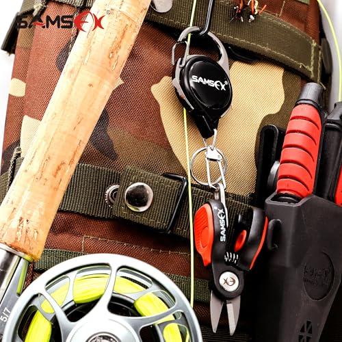 SAMSFX Fishing Nipper with Retractable Tether, Stainless Steel Blades that Cut Braid, Mono and Fluoro Lines, SNIP, Fishing Line Cutters (Red) - color: Red