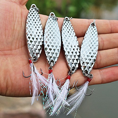 Sougayilang Fishing Spoons Hard Fishing Lures Treble Hooks Salmon Bass Metal Fishing Lure Baits 1/2 OZ - color: SILVER 5pcs