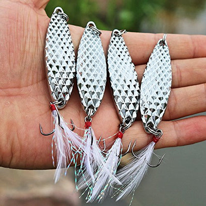 Sougayilang Fishing Spoons Hard Fishing Lures Treble Hooks Salmon Bass Metal Fishing Lure Baits 1/2 OZ - color: SILVER 5pcs
