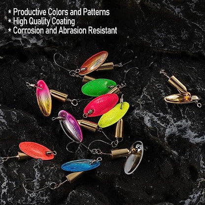 Dr.Fish 10 Pack Fishing Spinner Inline Spinner Lures Single Hook Trout Spinnerbait Lures Kits Bass Crappie Salmon Panfish Walleye Freshwater Stream - color: Single Hook Kit, size: 1/8oz-#10