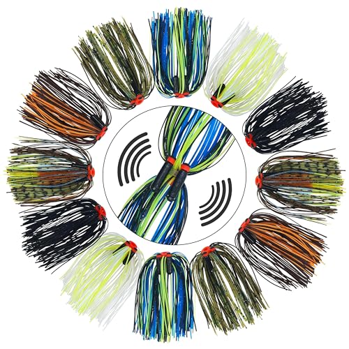 Silicone Spinnerbait Skirts with Tube Rattles - 50 Strands Replacement DIY Buzzbait Squid Jig Spoon Bass Spinner Baits Skirts Fly Tying Materials - color: 12 bundles