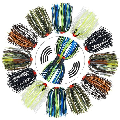 Silicone Spinnerbait Skirts with Tube Rattles - 50 Strands Replacement DIY Buzzbait Squid Jig Spoon Bass Spinner Baits Skirts Fly Tying Materials - color: 12 bundles