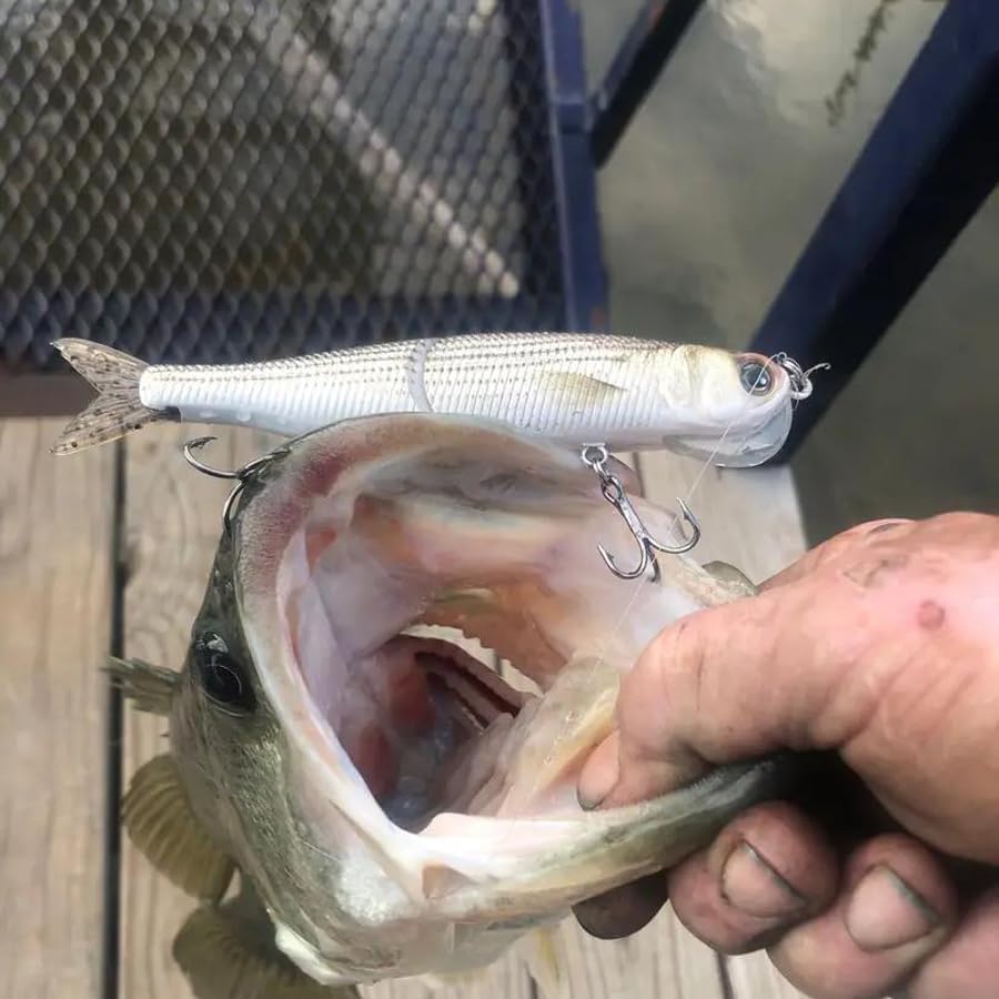 Topwater Artificial Bionic Wobbler Fishing Lure, 5.5in/1.02oz Slow Sinking Simulation Multi Jointed Hard Bait, Fishing Accessories for Freshwater & Saltwater - color: White