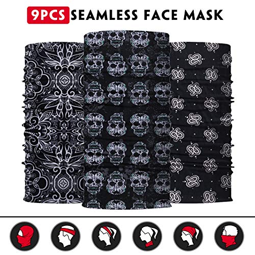 Venswell Neck Gaiter Face Mask Men Women,Seamless Bandana Rave Face Cover Scarf Mask,Balaclava,Headband, Head Wrap,Headwear - color: B-black Gray Series