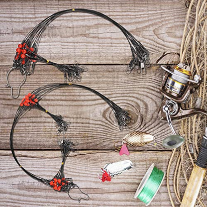 Fishing Leaders Saltwater Tackle Rig Surf Fishing Rigs with Swivel Snaps High Strength Wire Leader Bottom Rigs Fishing Gear Equipment for Lures Bait Hooks - color: Black Stainless Steel, style: 2 Arms-12pcs