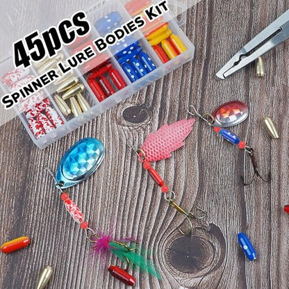 Fishing Spinner Lure Bodies Kit,45PCS Fishing Sinker Weights Brass Painted Spinner Lure Body Brass Fishing Beads Bullet Slip Sinker DIY Inline Spinner Bait Making Supplies Parts