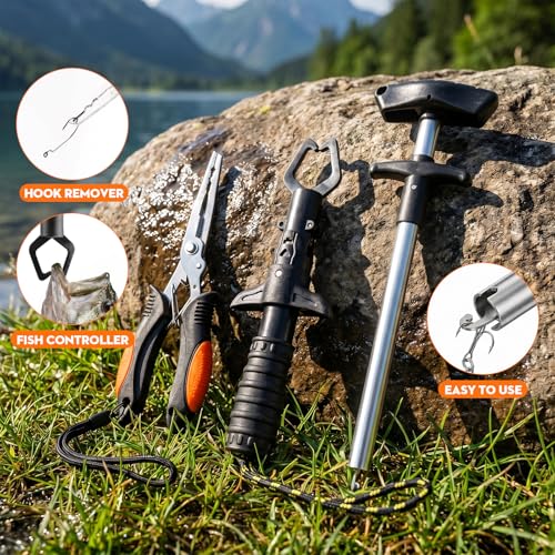 Fishing Backpack with Spinning Rod Reel Combos Tackle Box,Portable Travel Fishing Rods Kit,Fishing Sling Tackle Bag with Rod Holders,Fishing Gear Gifts for Men with Fishing Lures,Pliers