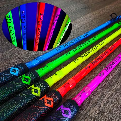 Monster Catfish Casting Rod, 7' MH Glow-in-Dark 1-Piece | Glow catfish rod with S-glass carbon blank, EVA grip, stainless guides, 10-50lb line and 1-10oz lures for night fishing - color: Pink, size: ["Catfish Rod 7'-1pc-Medium Heavy"]