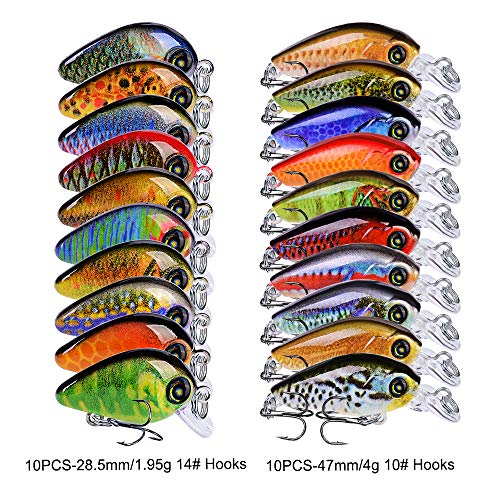 Mini Crankbait Fishing Lures Kits Swimbait Wobbler Hard Baits for Bass Trout Pike Freshwater and Saltwater 10pc-20pc/pack - color: 20pcs-mixed izes